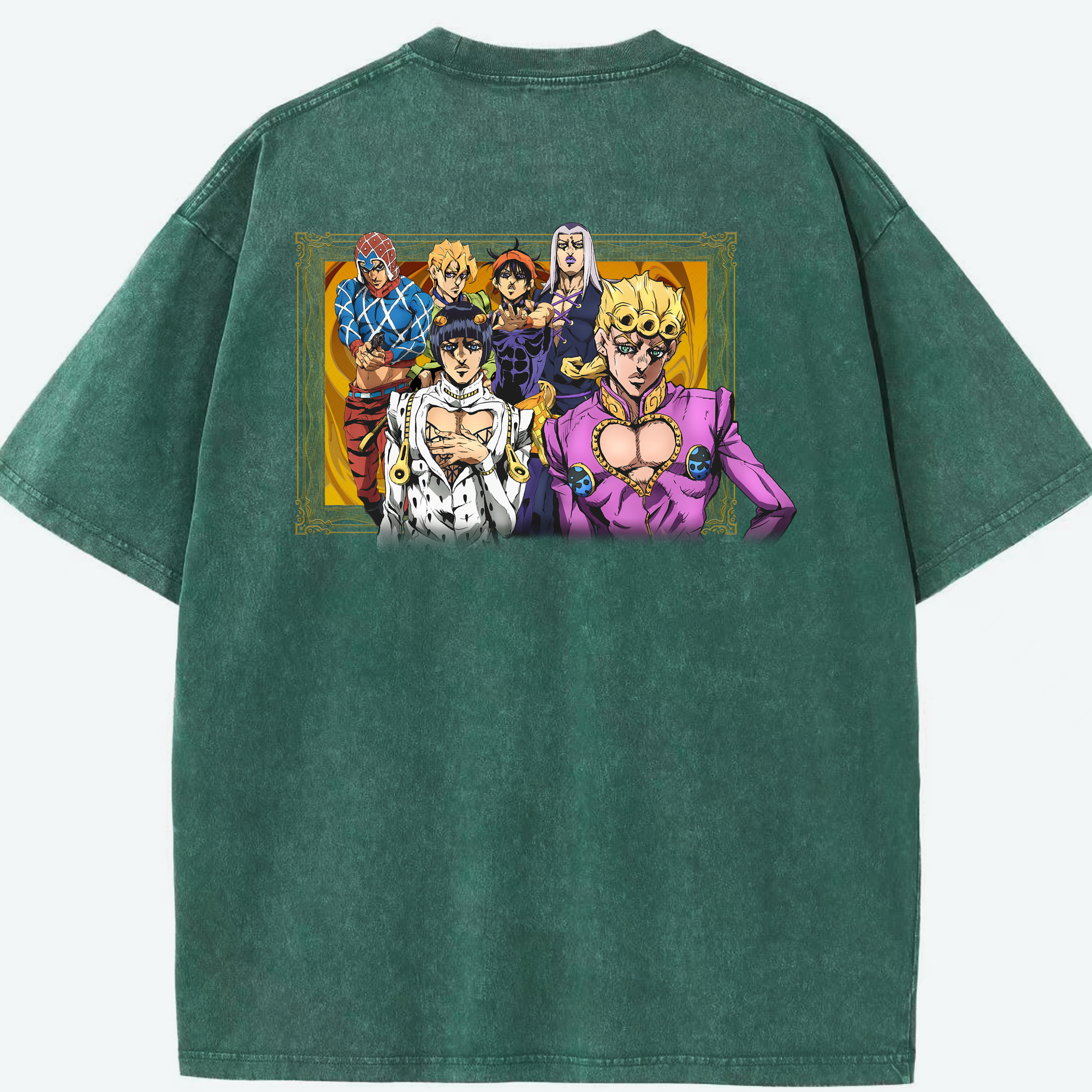 （画像用） ジョジョの奇妙な冒険 ジョルノ?ジョバァーナ JoJo's Bizarre Adventure Giorno Giovanna 綿100% ヴィンテージ風 半袖Tシャツ（背面プリント）